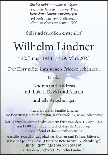 Anzeige von Wilhelm Lindner 