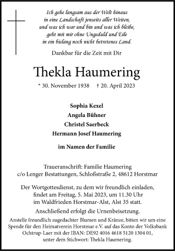 Anzeige von Thekla Haumering 