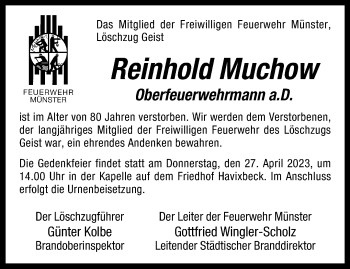 Anzeige von Reinhold Gustav Muchow 