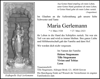 Anzeige von Maria Gerlemann 