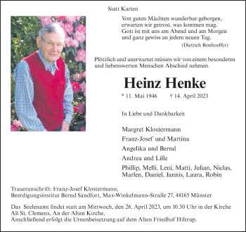 Anzeige von Heinz Henke 