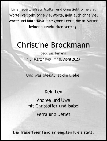 Anzeige von Christine Brockmann 