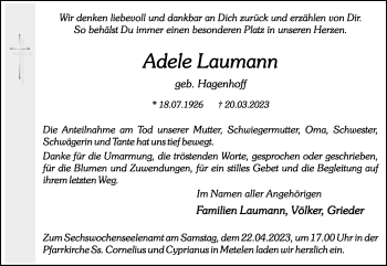 Anzeige von Adele Laumann 