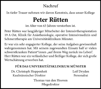 Anzeige von Peter Rütten 