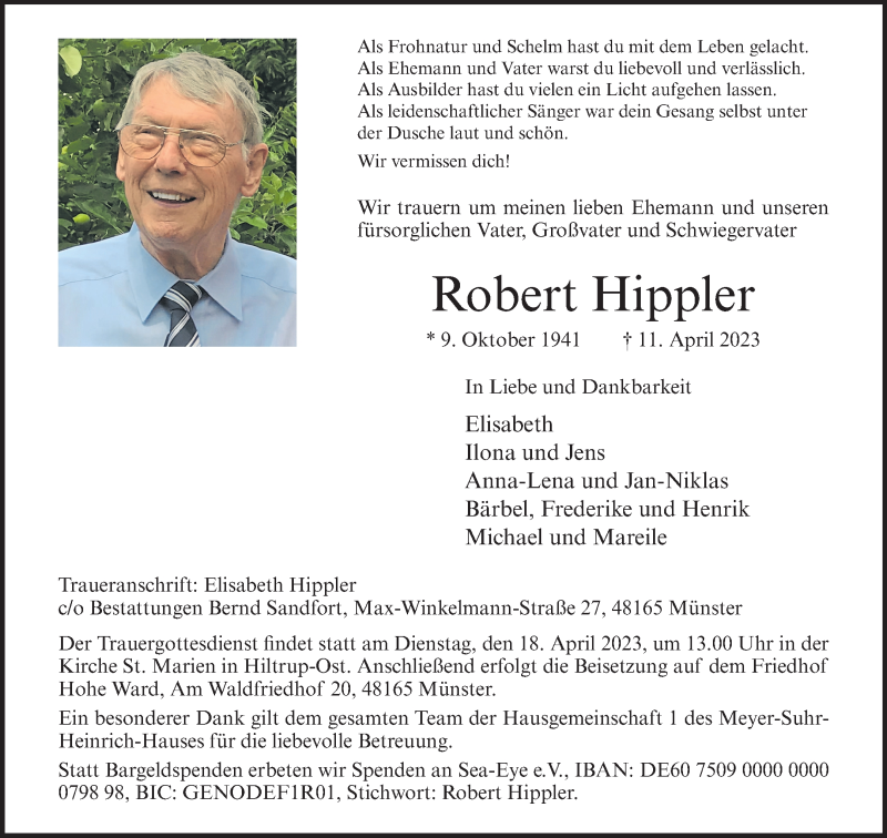  Traueranzeige für Robert Hippler vom 15.04.2023 aus 