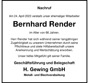 Anzeige von Bernhard Render 