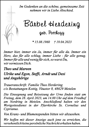 Anzeige von Bärbel Herdering 