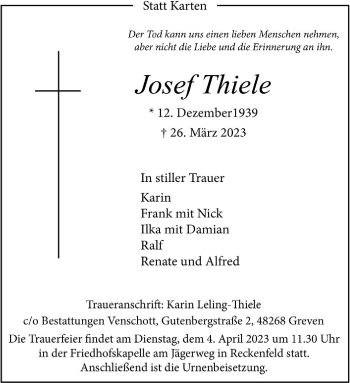 Anzeige von Josef Thiele 