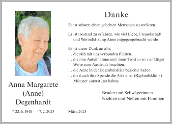 Anzeige von Anna Margarete Degenhardt 