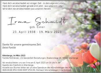 Anzeige von Irma Schmidt 