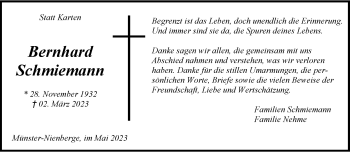 Anzeige von Bernhard Schmiemann 