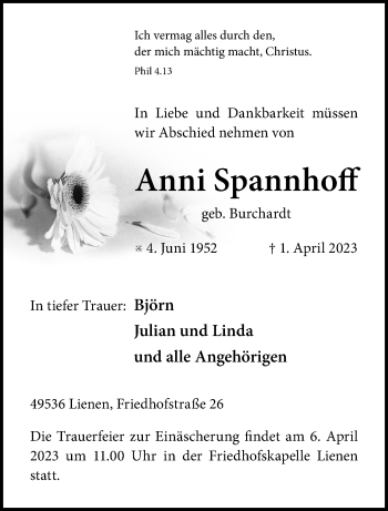 Anzeige von Anni Spannhoff 