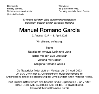 Anzeige von Manuel Romano García 