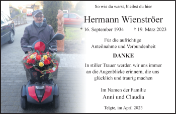 Anzeige von Hermann Wienströer 