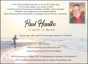 Anzeige von Paul Hantke 