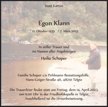 Anzeige von Egon Klann 