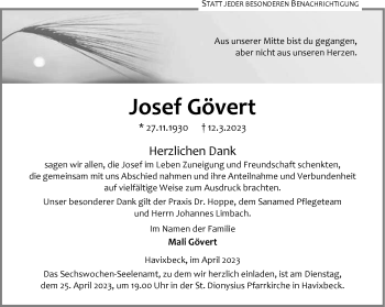 Anzeige von Josef Gövert 