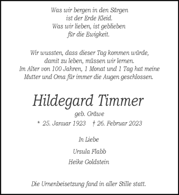 Anzeige von Hildegard Timmer 