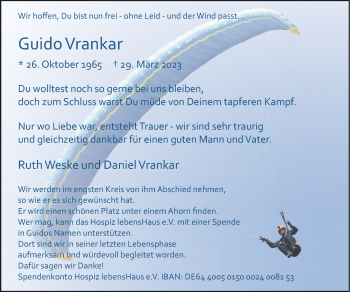 Anzeige von Guido Vrankar 