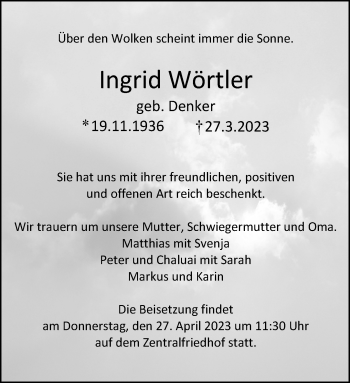 Anzeige von Ingrid Wörtler 