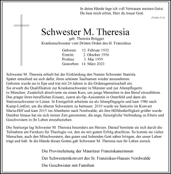 Anzeige von Theresia Brügger 