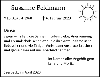 Anzeige von Susanne Feldmann 