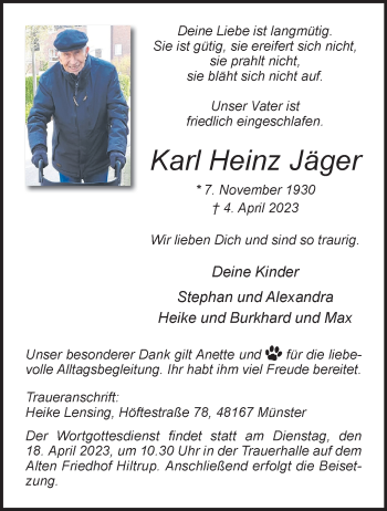 Anzeige von Karl Heinz Jäger 