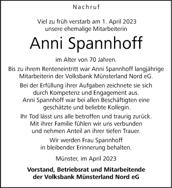 Anzeige von Anni Spannhoff 