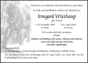 Anzeige von Irmgard Wiethaup 
