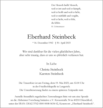 Anzeige von Eberhard Steinbeck 