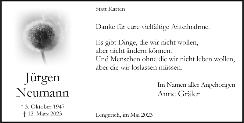  Traueranzeige für Jürgen Neumann vom 13.05.2023 aus 
