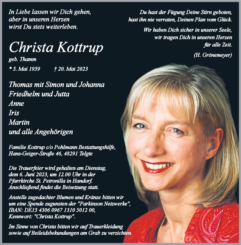  Traueranzeige für Christa Kottrup vom 27.05.2023 aus 