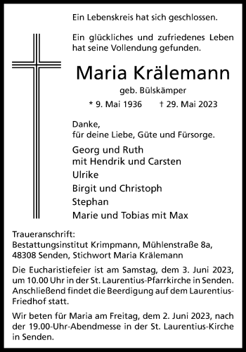 Anzeige von Maria Krälemann 
