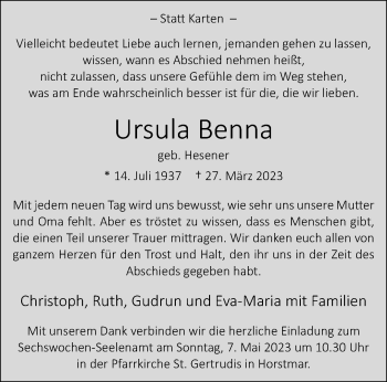 Anzeige von Ursula Benna 