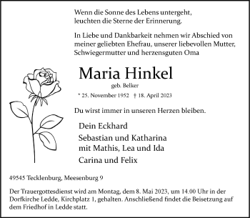 Anzeige von Maria Hinkel 