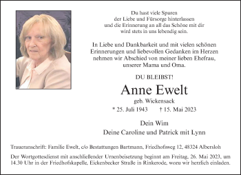 Anzeige von Anne Ewelt 