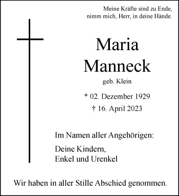Anzeige von Maria Manneck 