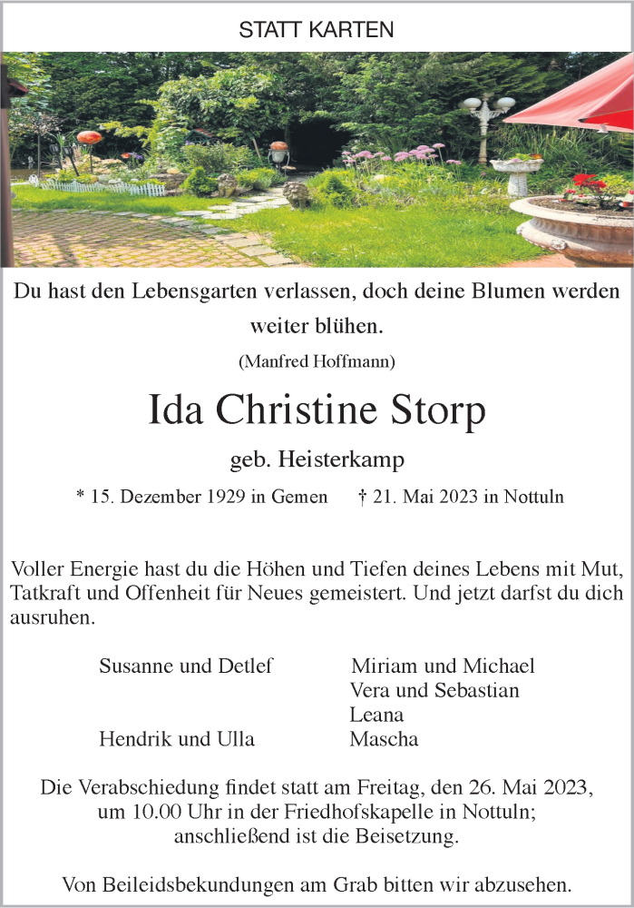  Traueranzeige für Ida Christine Storp vom 24.05.2023 aus 