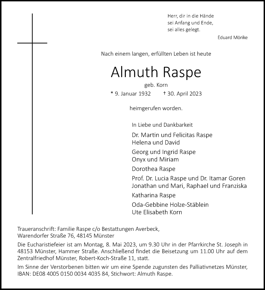  Traueranzeige für Almuth Raspe vom 06.05.2023 aus 