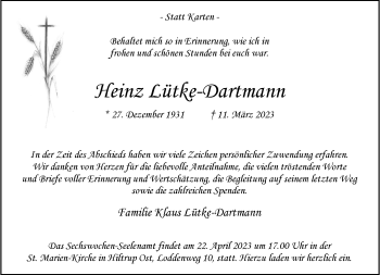 Anzeige von Heinz Lütke-Dartmann 