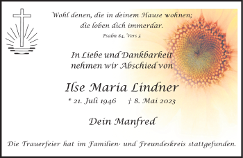 Anzeige von Ilse Maria Lindner 