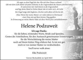 Anzeige von Helene Podzuweit 