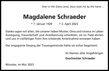 Anzeige von Magdalene Schraeder 