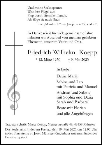 Anzeige von Friedrich-Wilhelm Koepp 