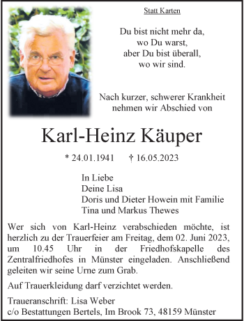 Anzeige von Karl-Heinz Käuper 