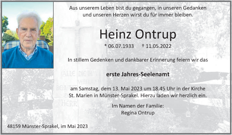  Traueranzeige für Heinz Ontrup vom 06.05.2023 aus 