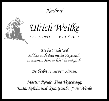 Anzeige von Ulrich Weilke 