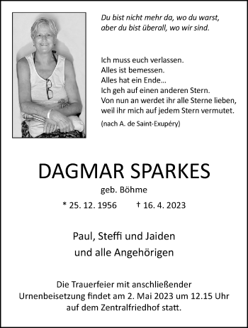 Anzeige von Dagmar Sparkes 
