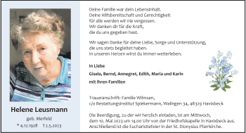 Anzeige von Helene Leusmann 