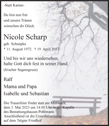 Anzeige von Nicole Scharp 